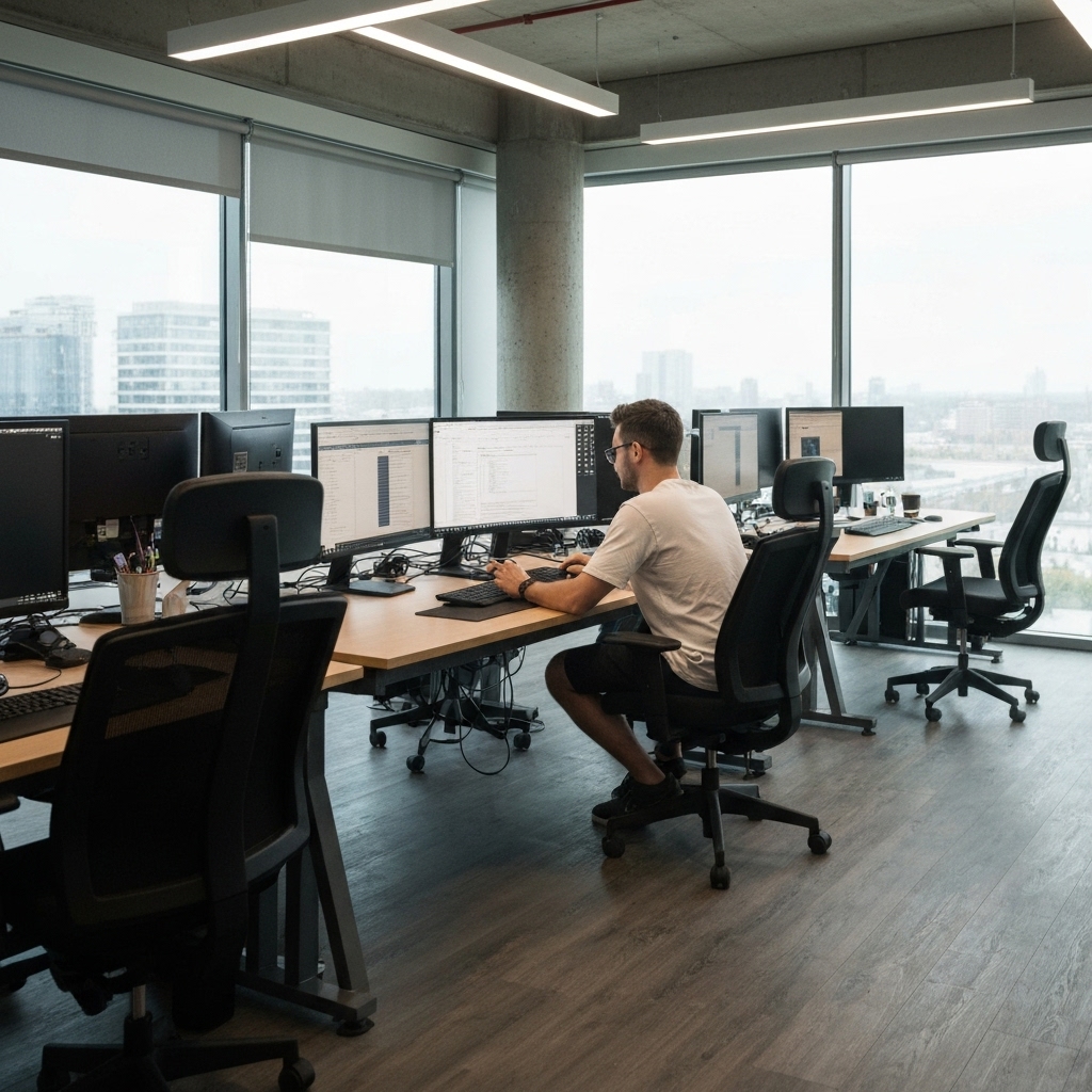 Desarrollador programando en workspace profesional